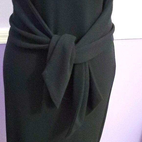 Ann Taylor Black Tied Front Sheath Midi Dress Modest Career Event Size 2 - Picture 5 of 10